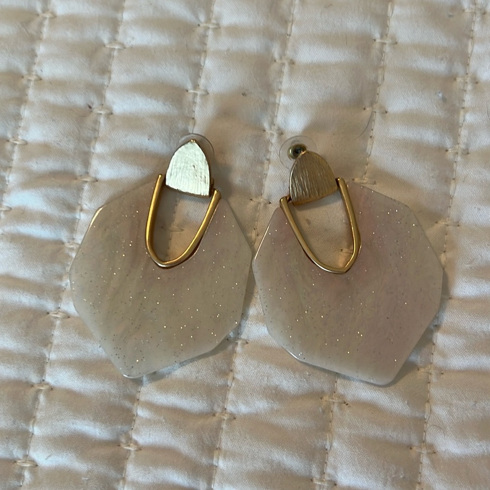 White and gold acrylic earrings